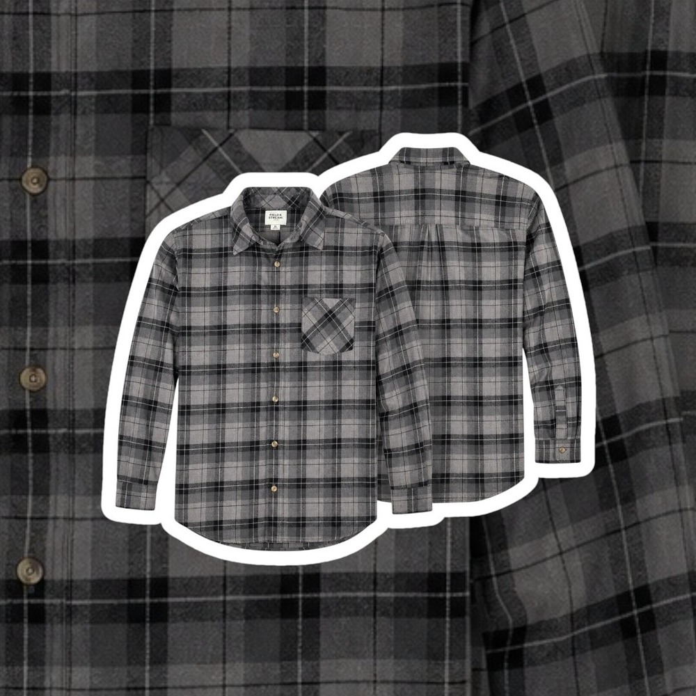Field‎ & Stream Flannel Shirt Mens XL Black Grey Plaid Long Sleeve Button Down